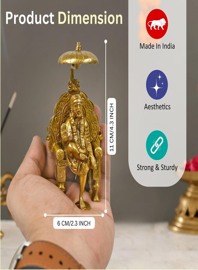CRAFTHUT Elite Brass Statiue of Lord Shirdi Sai Baba Sitting On Singhasan with Chatra, Product Dimensions (LxBxH - 2.1 x 1.25 x 4.25) Inches, Weight - 313 GMS - Image 2